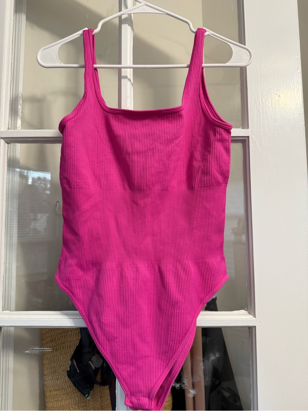 Fuchsia Ribbed Women's Bodysuit Tank